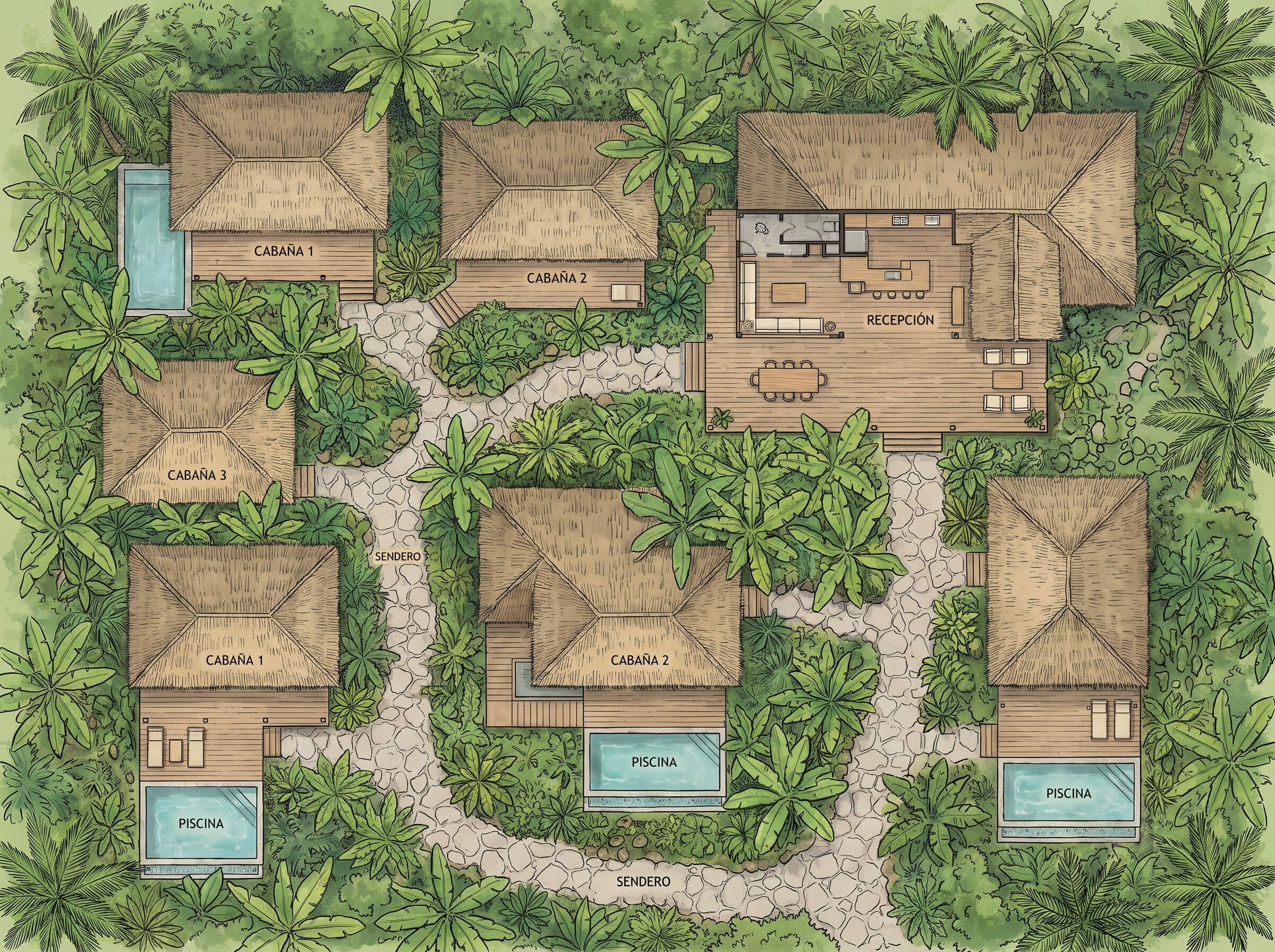Landscape plan integrating villas with gardens and native planting