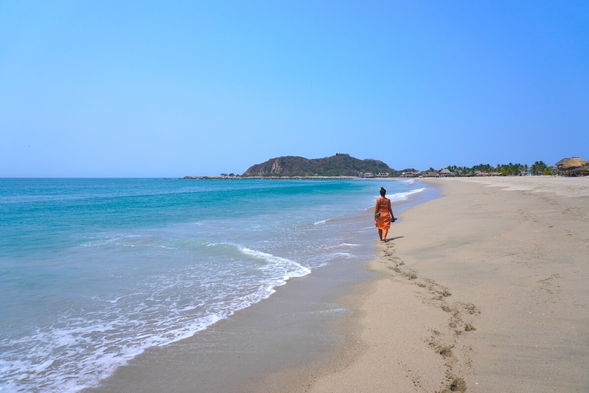 Open sand and blue water at Chacahua Beach