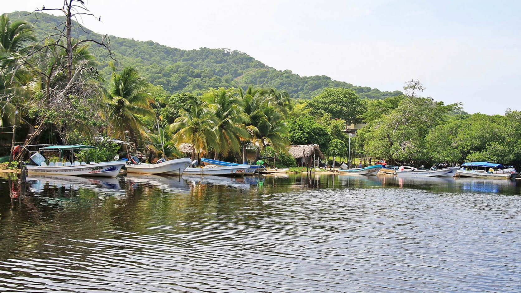 Local fishing boats on the Oaxaca coast